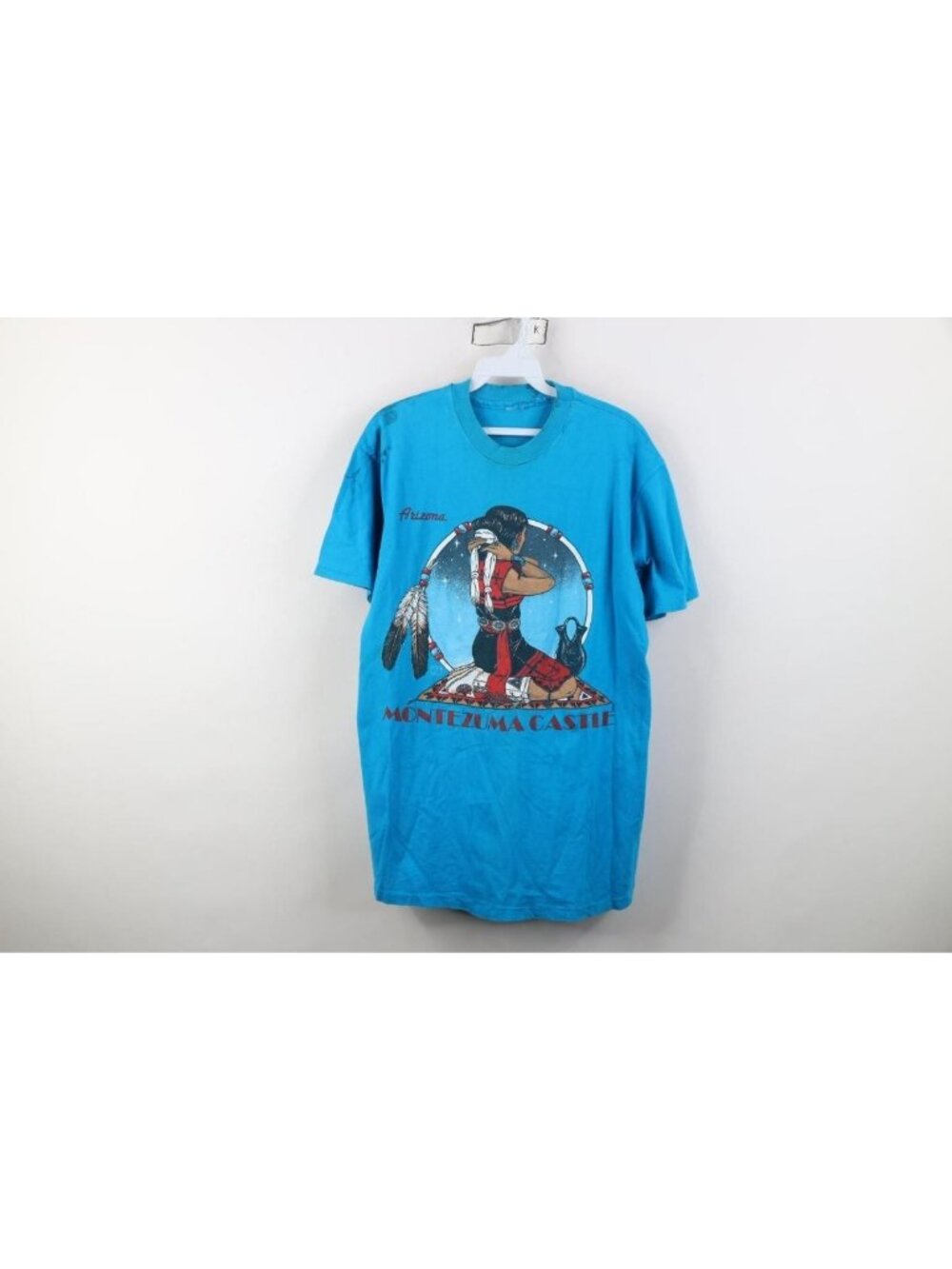 Vintage 90s Womens Large Distressed Arizona Montezuma Castle T-Shirt Blue USA